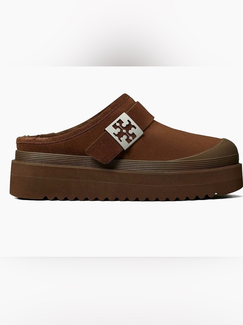Tory Burch Mellow Shearling Platform Mule Suede Dark Cocoa Size 9 NEW - Picture 4 of 6